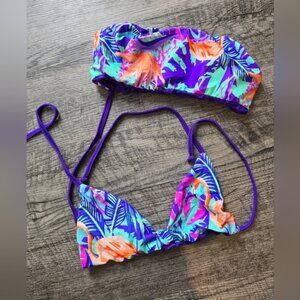 Freedom Rave Wear Purple Floral Bikini Tops